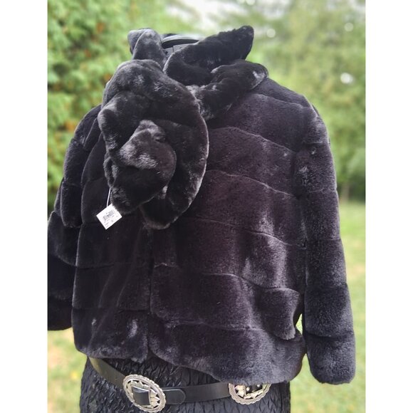 Joseph Ribkoff Black Faux 3/4 length Sleeve Fur Jacket and Scarf size 16 - Picture 3 of 8